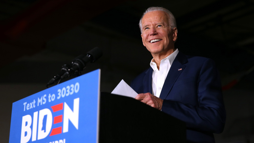 JACKSON, MISSISSIPPI - MARCH 08: Democratic presidential candidate former Vice President Joe Biden speaks at a campaign event at Tougaloo College on March 08, 2020 in Tougaloo, Mississippi. Mississippi's Democratic primary will be held this Tuesday. (Photo by Jonathan Bachman/Getty Images)